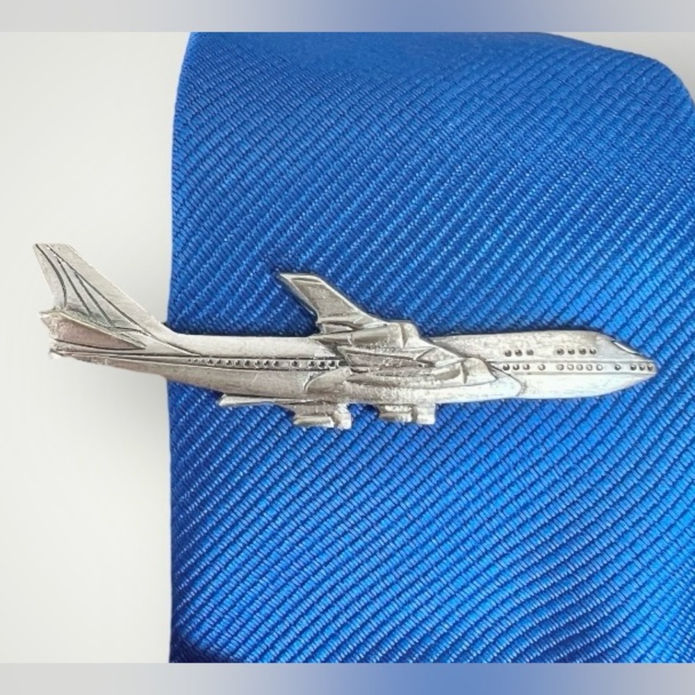 Airplane Silver Tone Tie Clip Bar Unique Aviation Gift Adult Made in Japan New